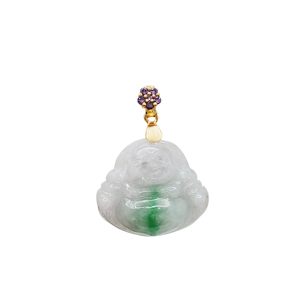 Purple Zirconia Jade Laughing Buddha Pendant (14K)
