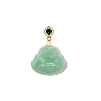 Green Cubic Zirconia Jade Laughing Buddha Pendant (14K)
