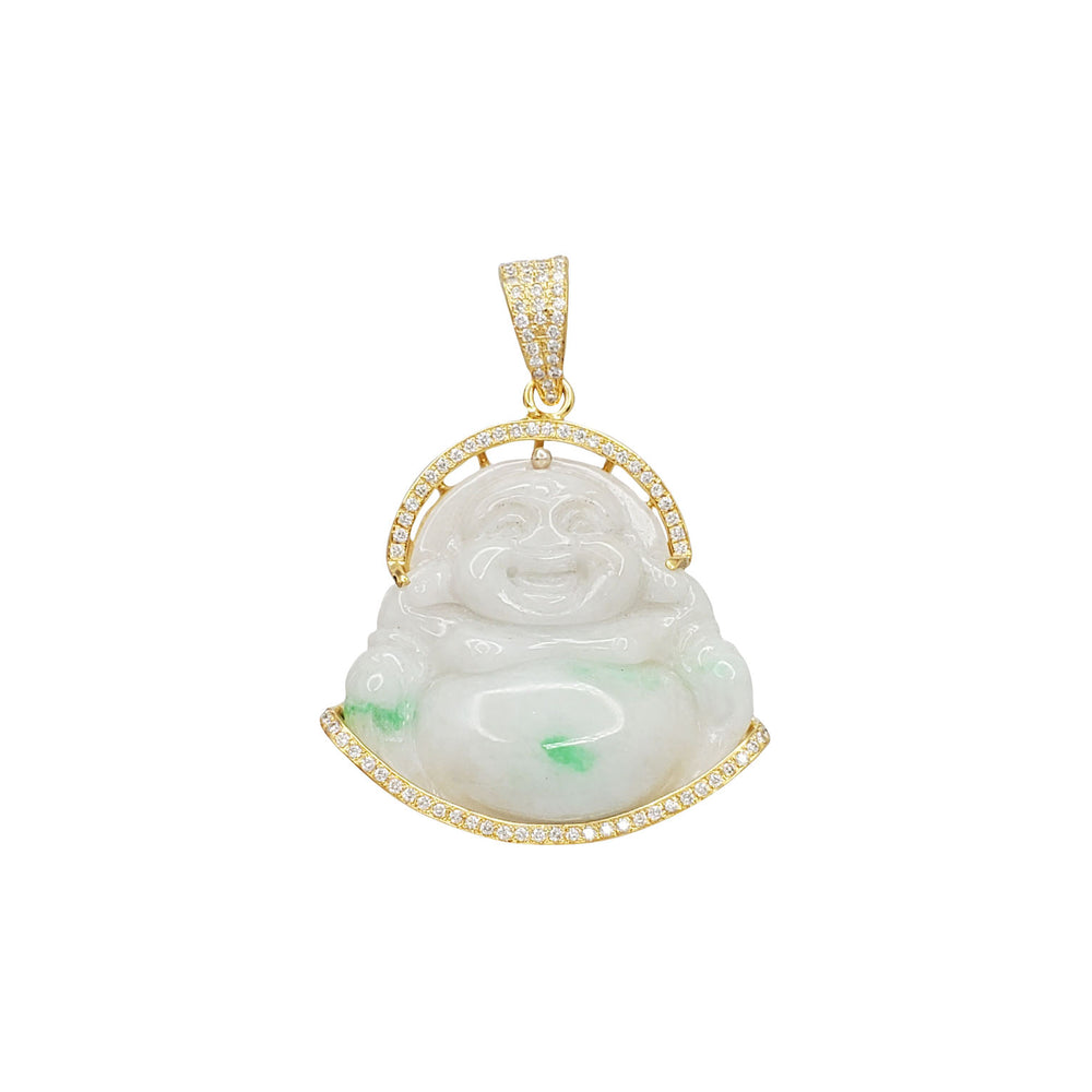 Diamond Jade Buddha Pendant (14K)