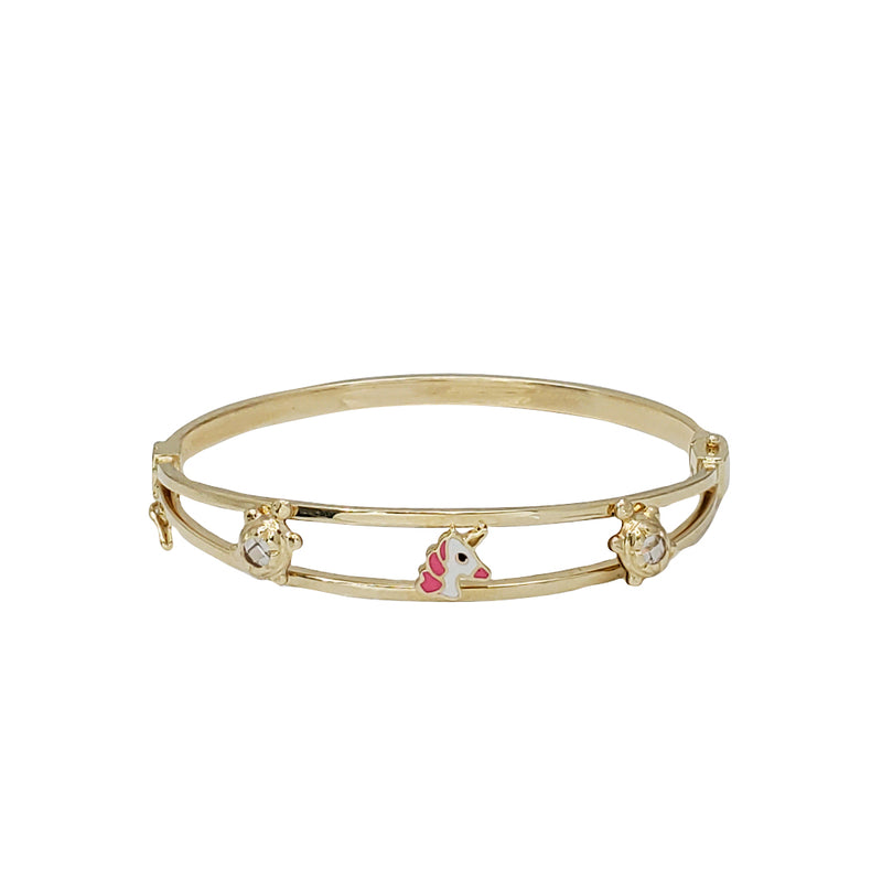 Enameled Unicorn Baby Bangle Bracelet (14K)