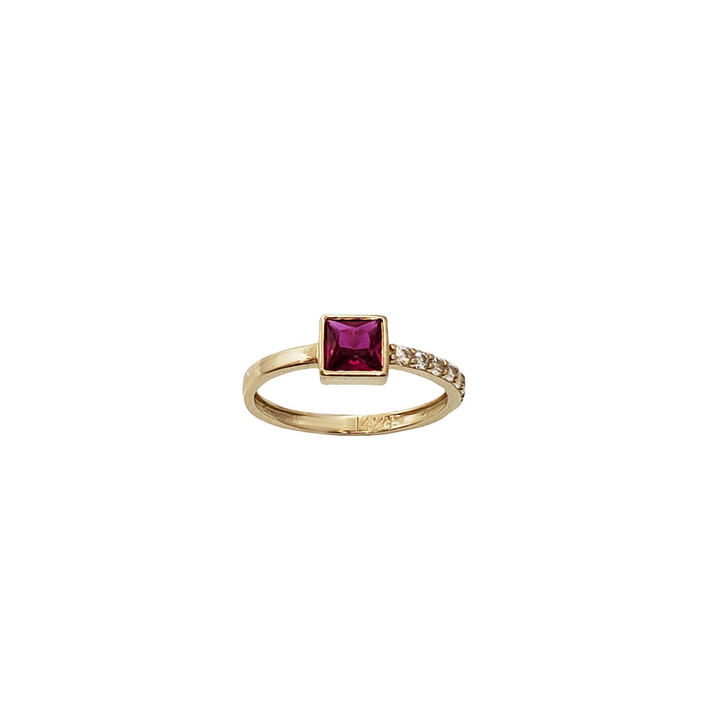 Princess-Cut Red Zirconia Bezel Ring (14K)