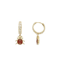 Zirconia Enamel Ladybugs Huggie Earrings (14K)