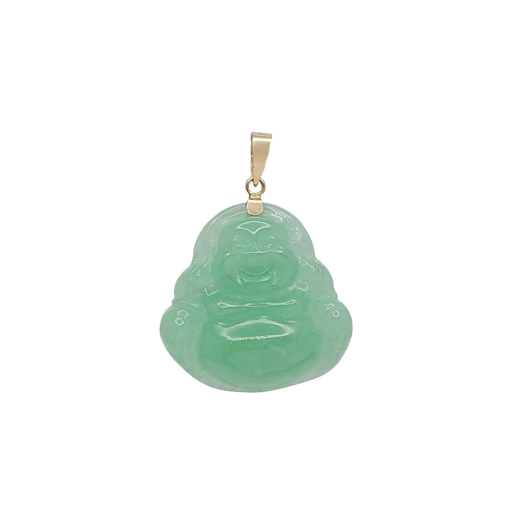 Green Laughing Buddha Jade Pendant (14K)