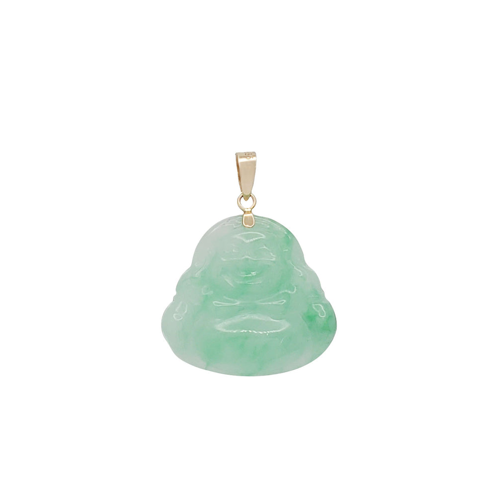Green Laughing Buddha Jade Pendant (14K)
