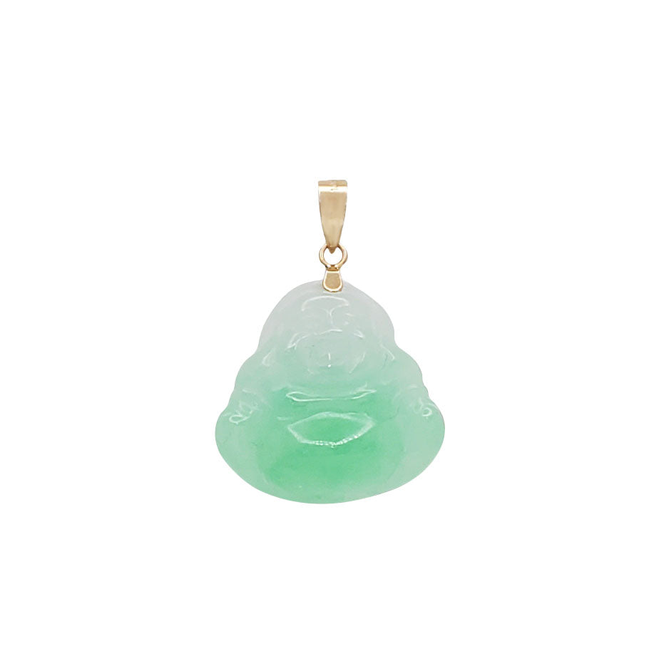 Green Laughing Buddha Jade Pendant (14K)