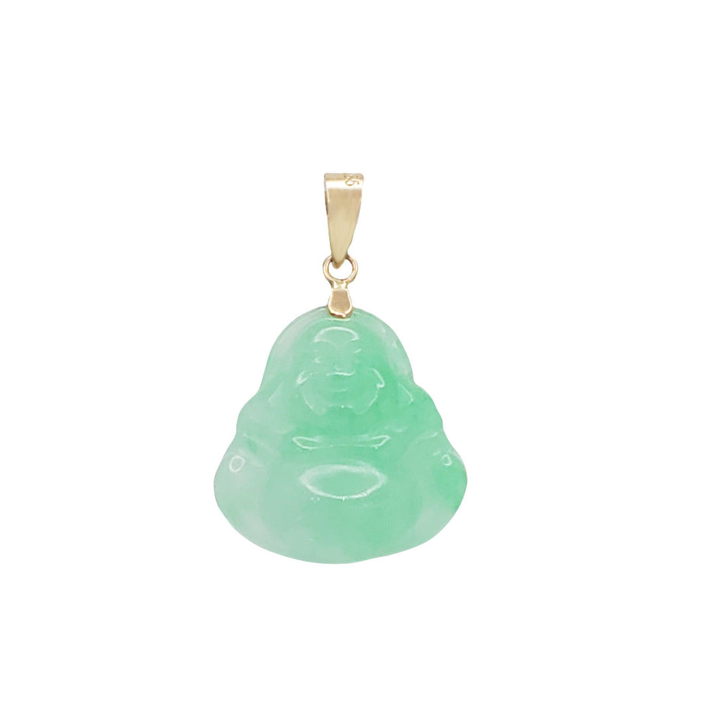 Green Laughing Buddha Jade Pendant (14K)