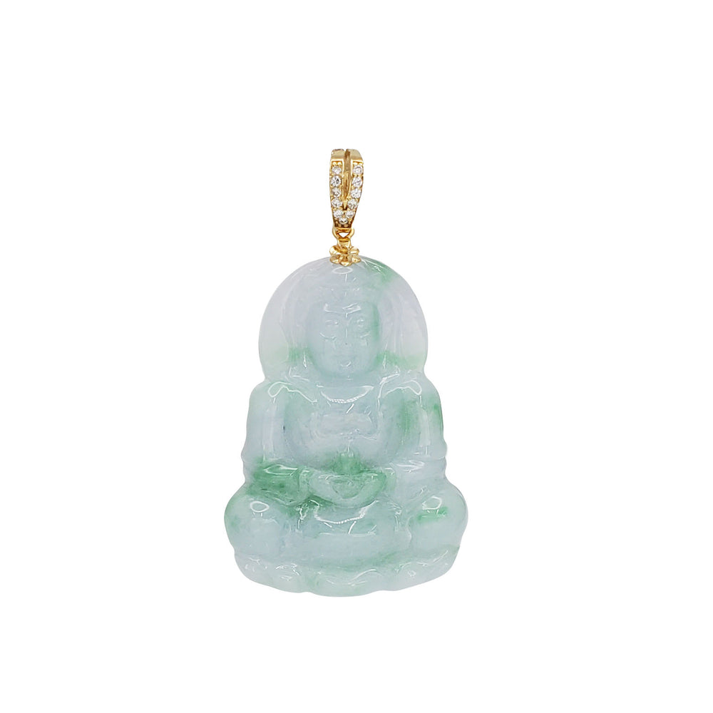 Diamond GuanYin Jade Pendant (14K)