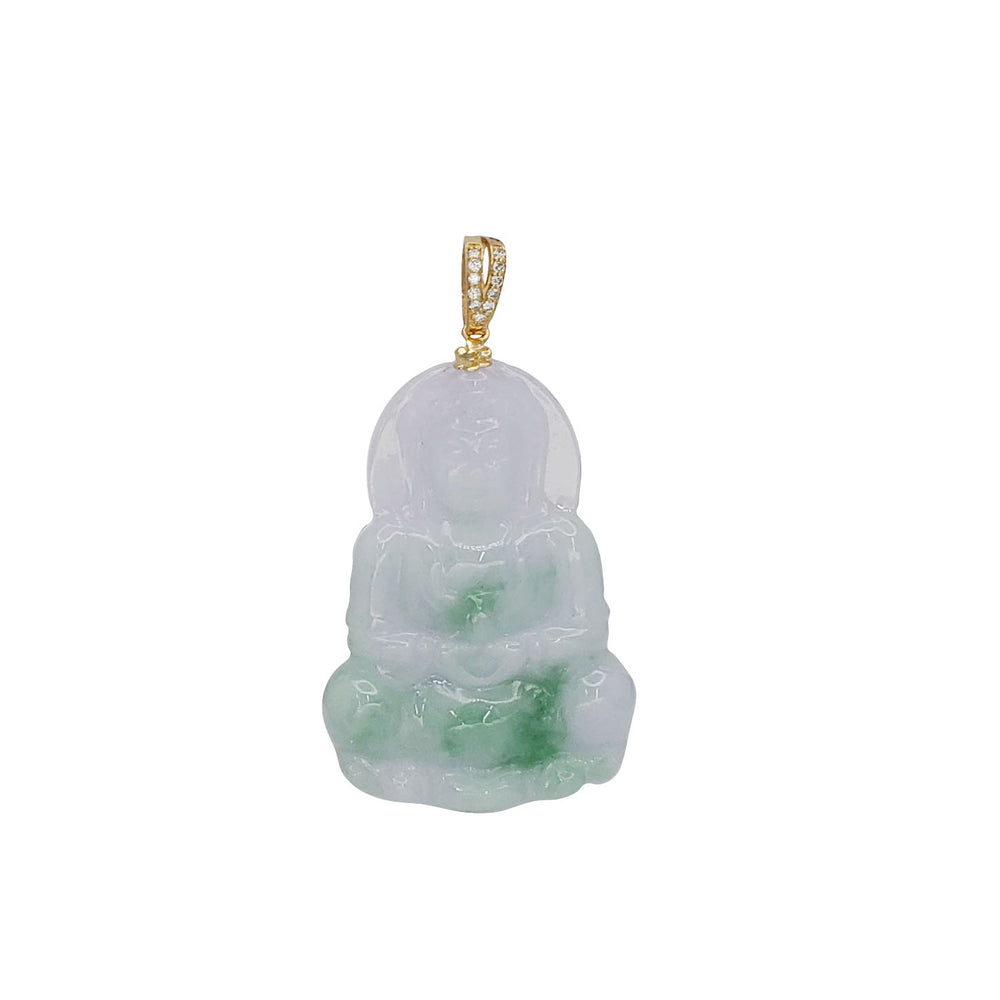 Purple, Green and Diamond GuanYin Jade Pendant (14K)
