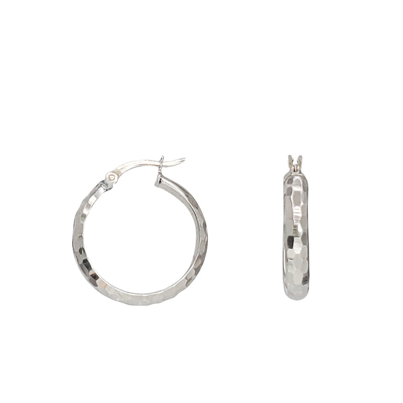 Textured Diamond Cut Hoop Earrings (Silver)
