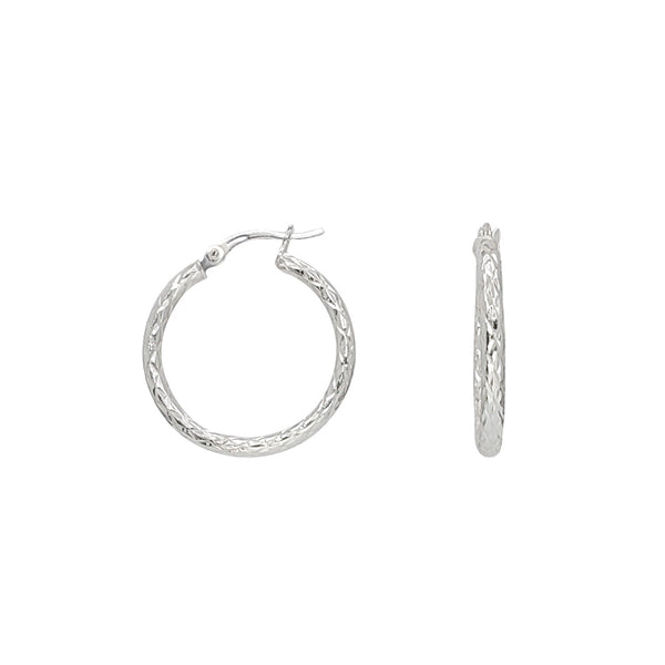 Textured Diamond Cut Hoop Earrings (Silver)