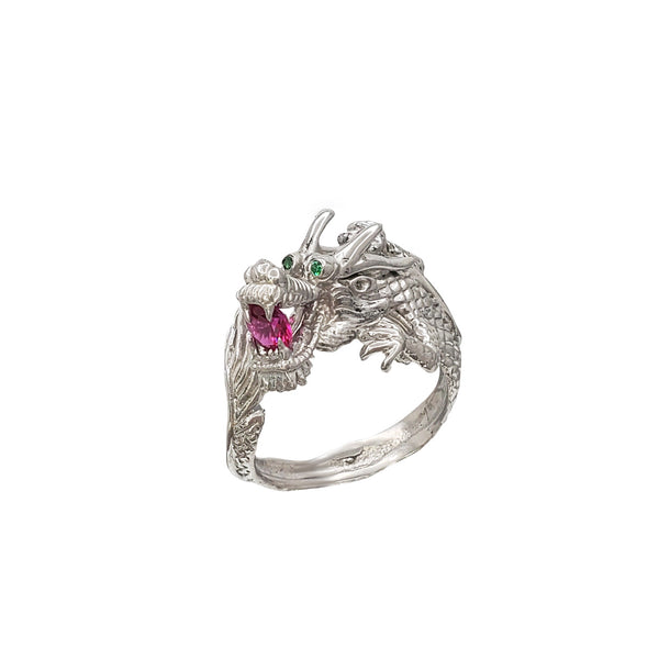 Zirconia Textured Wrapped Dragon Ring (Silver)