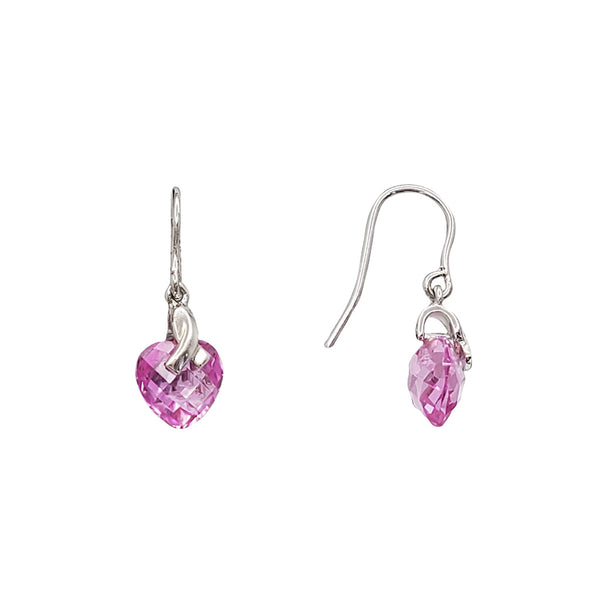 Zirconia Pink Heart Dangling Earrings (Silver)