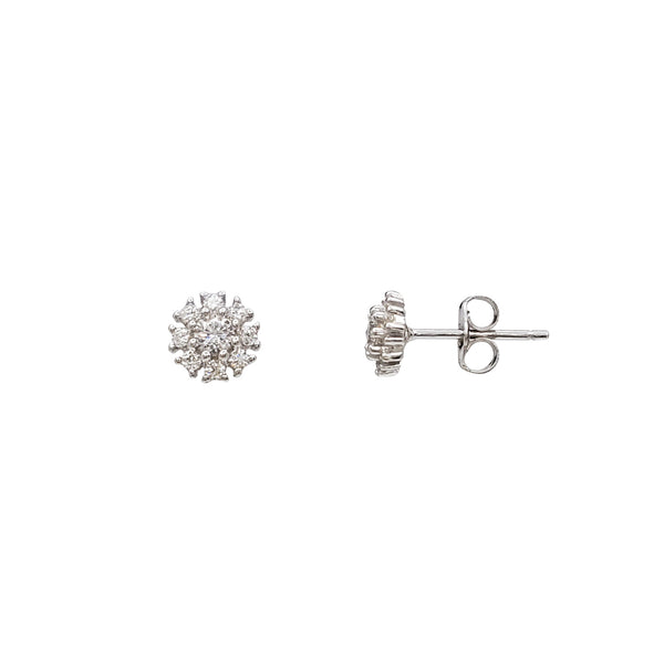 Zirconia Flower Stud Earrings (Silver)