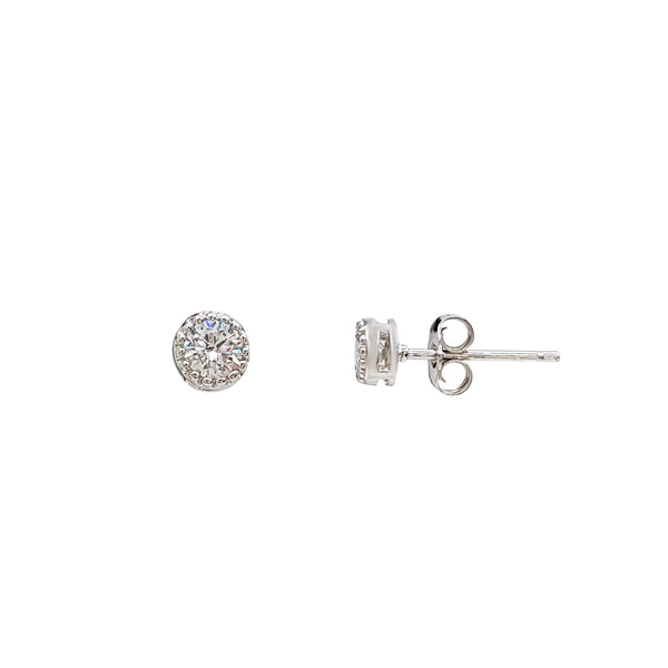 Zirconia Round Stud Earrings (Silver)