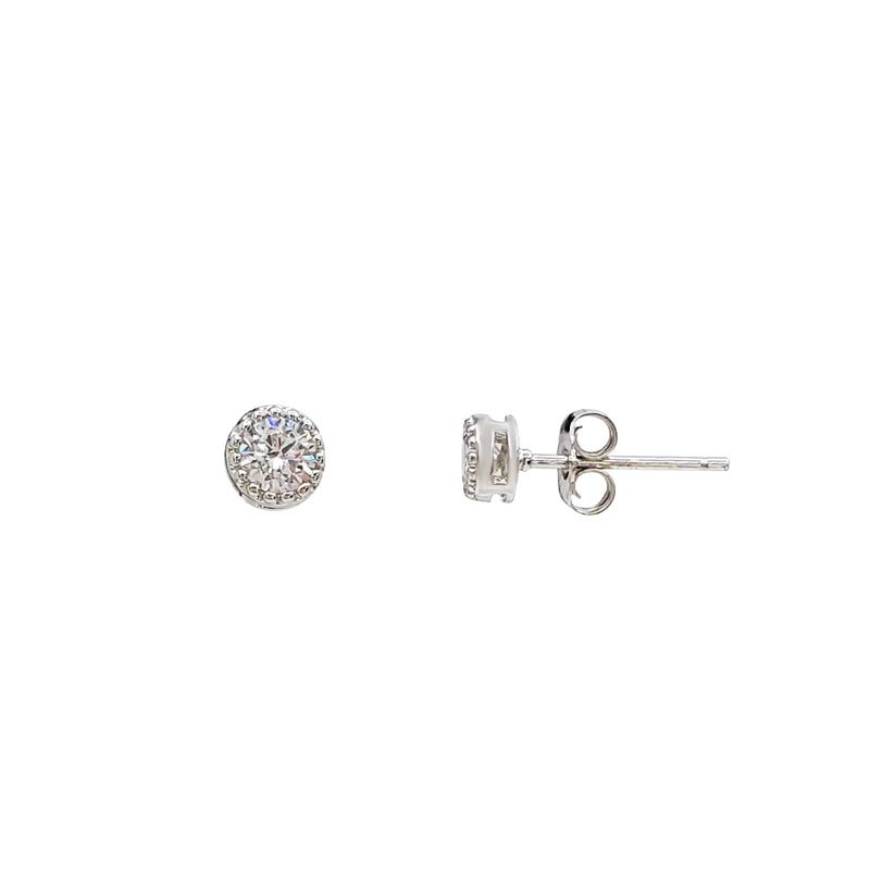 Zirconia Round Stud Earrings (Silver)
