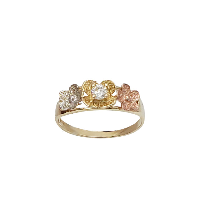Plumeria Three Flower Zirconia Ring (14K)