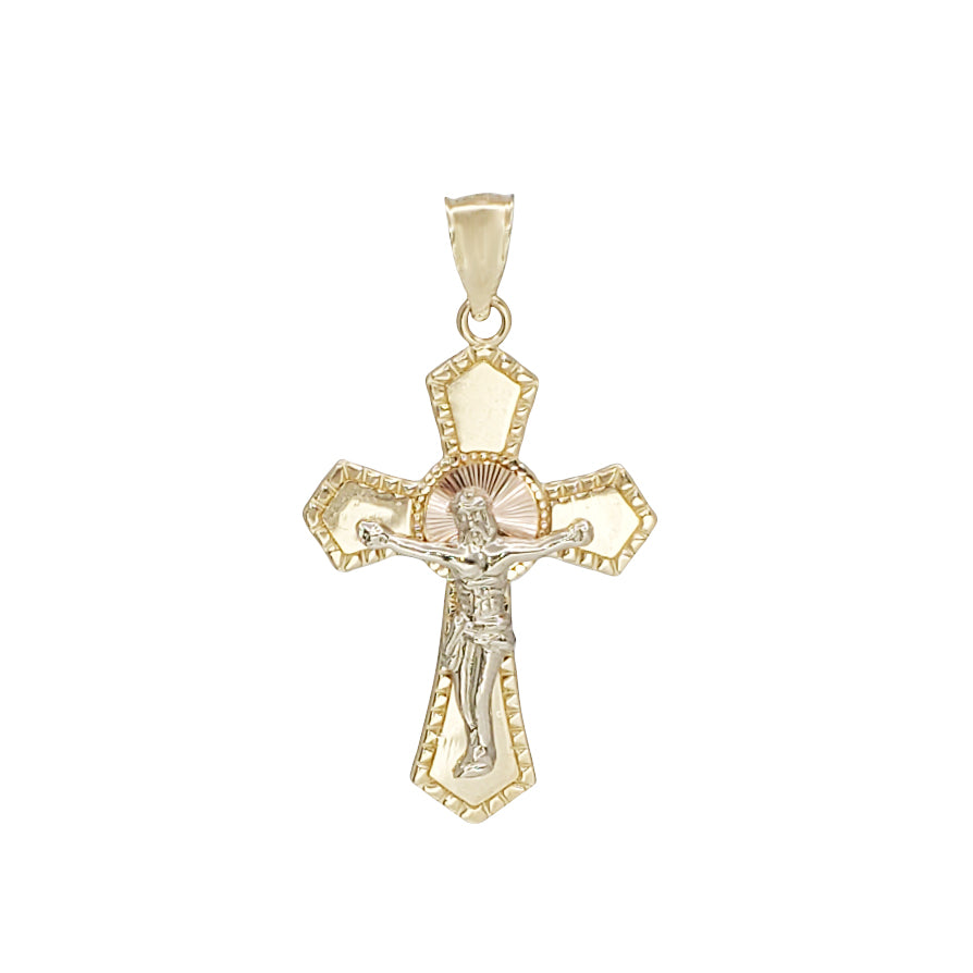 Tri-Color Textured Cross Pendant (14K)