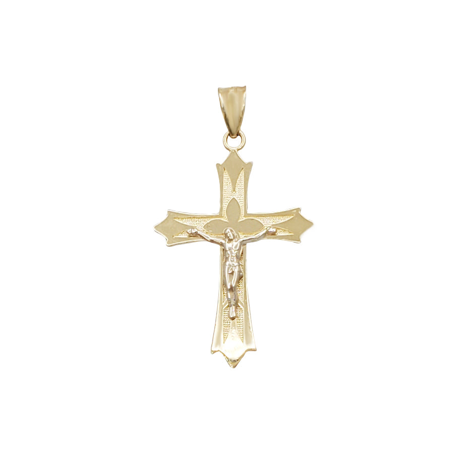 Two Tone Textured Cross Pendant (14K)