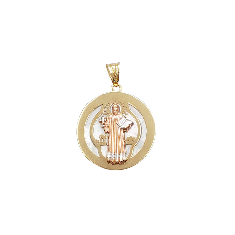 Tricolor Santa Muerte Round Pendant (14K)