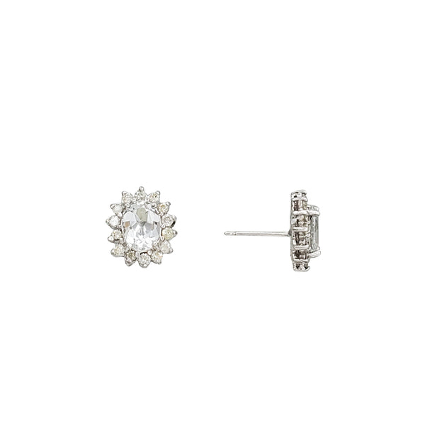 Diamond White Sapphire Stud Earrings(14K)