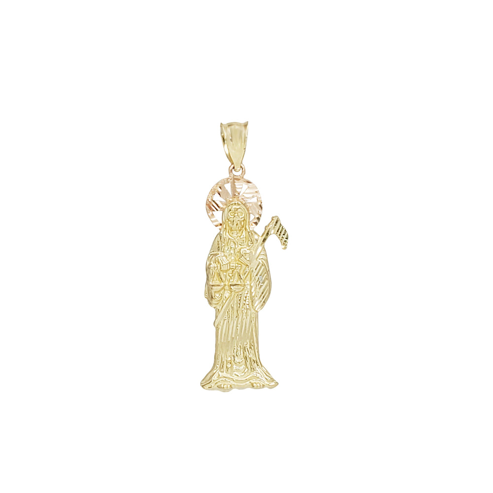 Tricolor Diamond Cut Santa Muerte Pendant (14K)