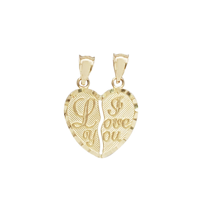 Diamond Cut Split Heart "I LOVE YOU" Pendant (14K)