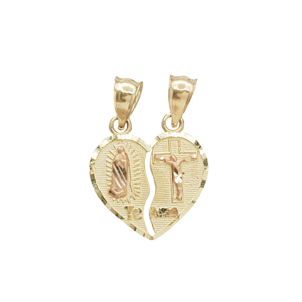 Tricolor Split Heart Religious Pendant (14K)