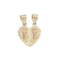 Tricolor Split Heart Religious Pendant (14K)