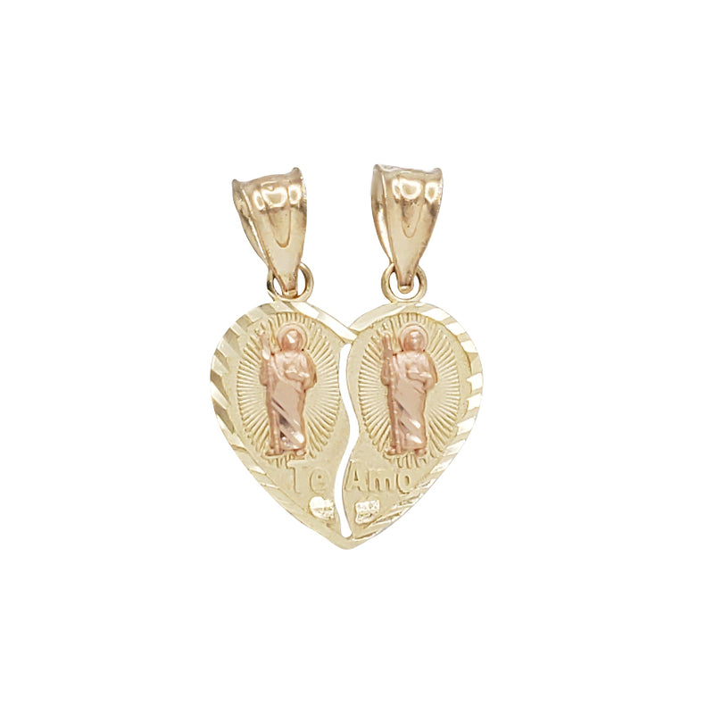 Tricolor Split Heart Religious Pendant (14K)