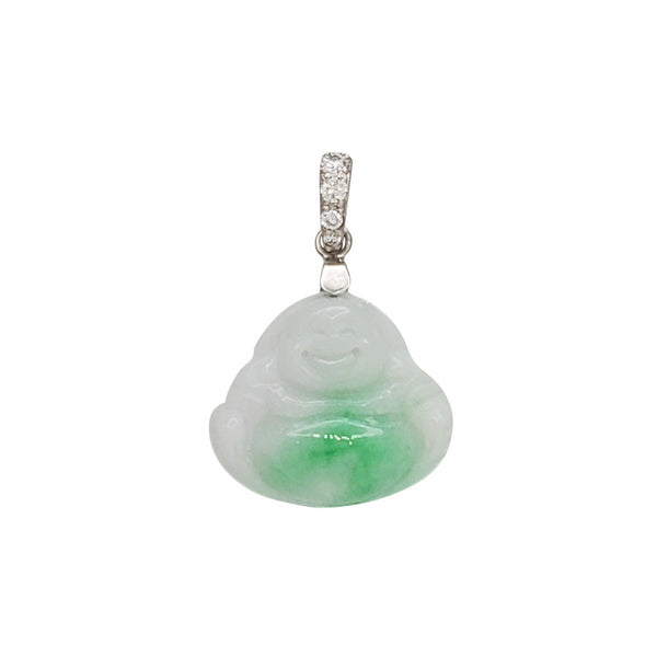 Diamond Jade Laughing Buddha Pendant (14K)
