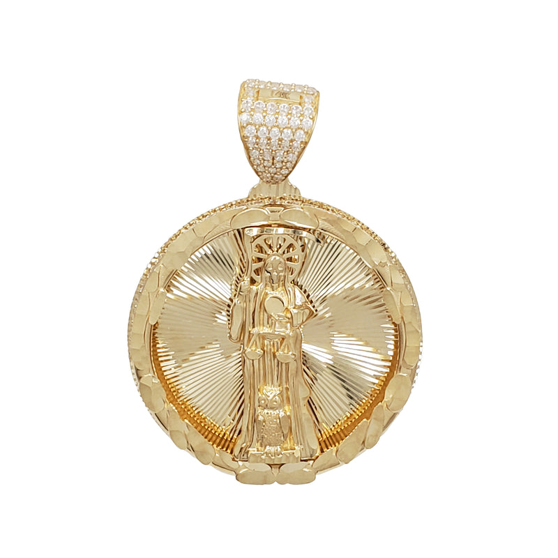 14K Gold Saint of Death Round Pendant