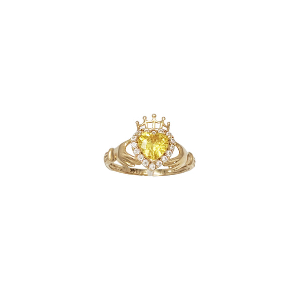 Yellow Stone Zirconia Claddagh Ring (14K)
