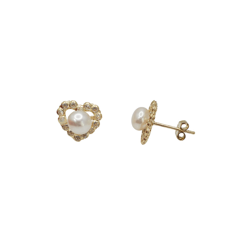 Heart Halo Pearl Stud Earrings (14K)