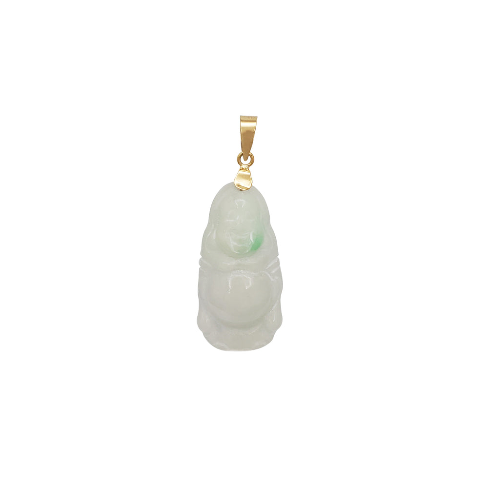 14K Gold Icy White Jade Buddha Pendant (with Green Hue)