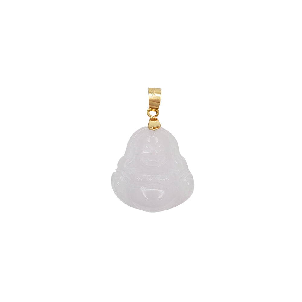 Gold Icy White Jade Buddha Pendant（14k）