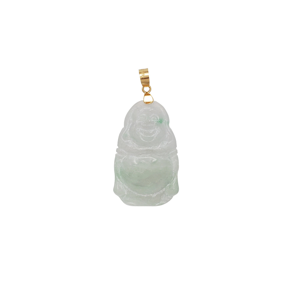 14K Gold Light Green Icy Jade Buddha Pendant