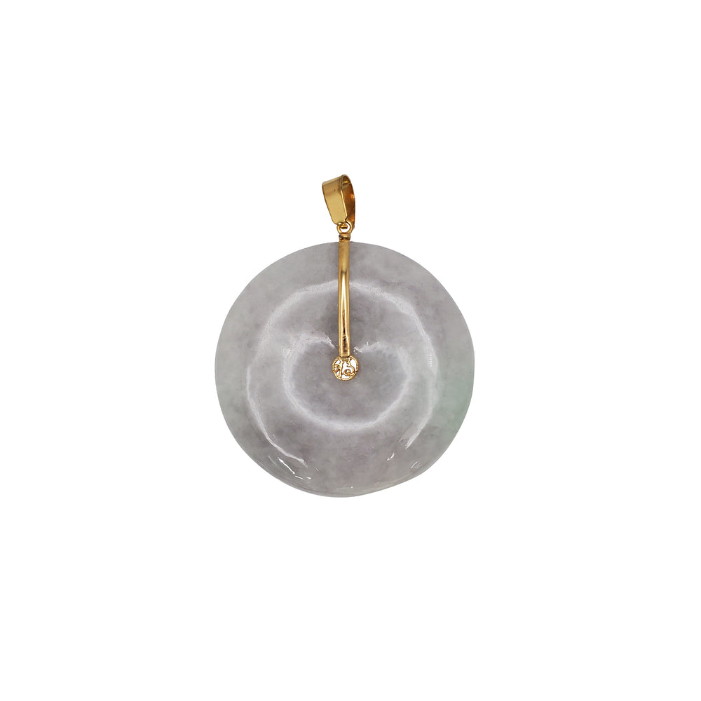 14K Gold Grey-Green Jade Peace Circle Pendant