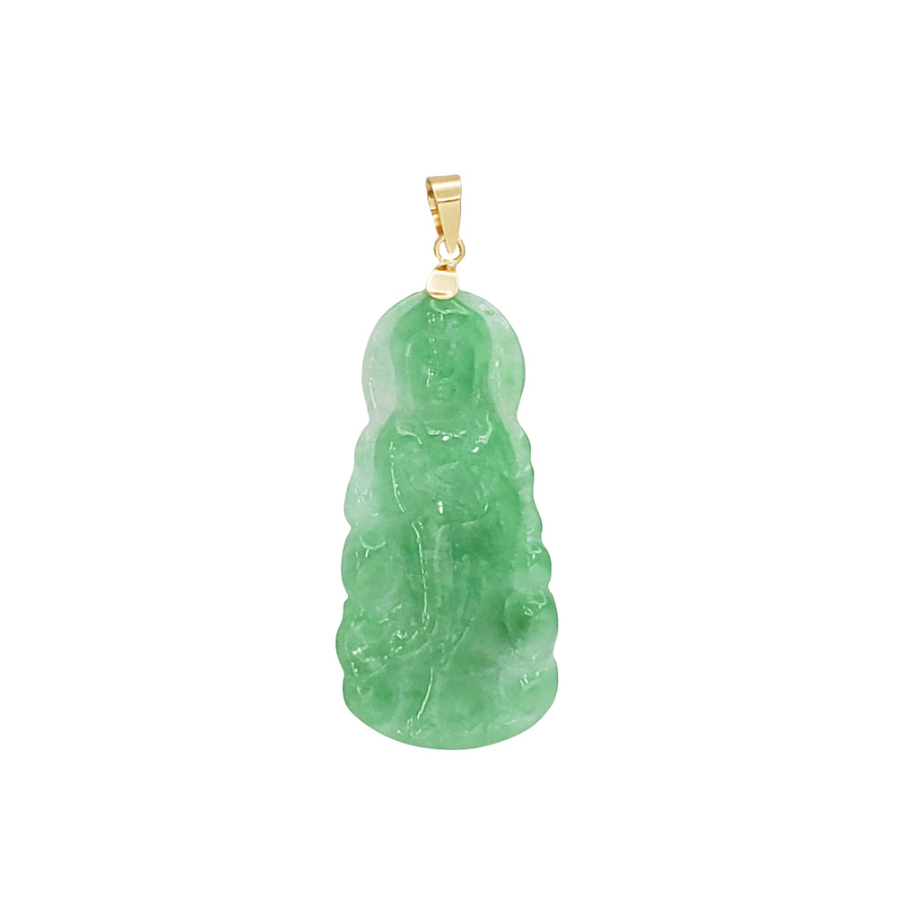 Green Jade Buddha Pendant (14K)