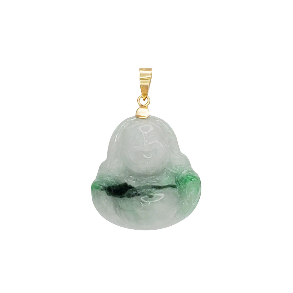 Green Laughing Buddha Jade Pendant (14K)