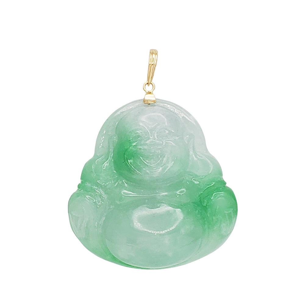 Green Jade Buddha Pendant (14K)