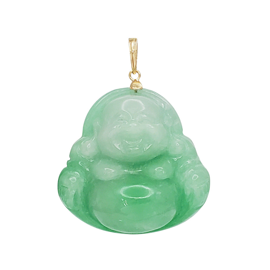 Green Jade Buddha Pendant (14K)