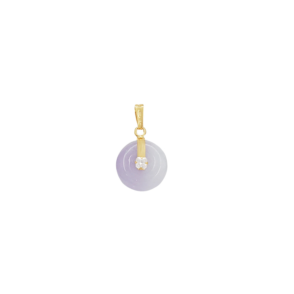 Zirconia Purple Jade Disc Pendant (14K)