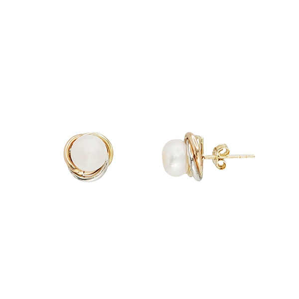 Tricolor Pearl Stud Earrings (14K)