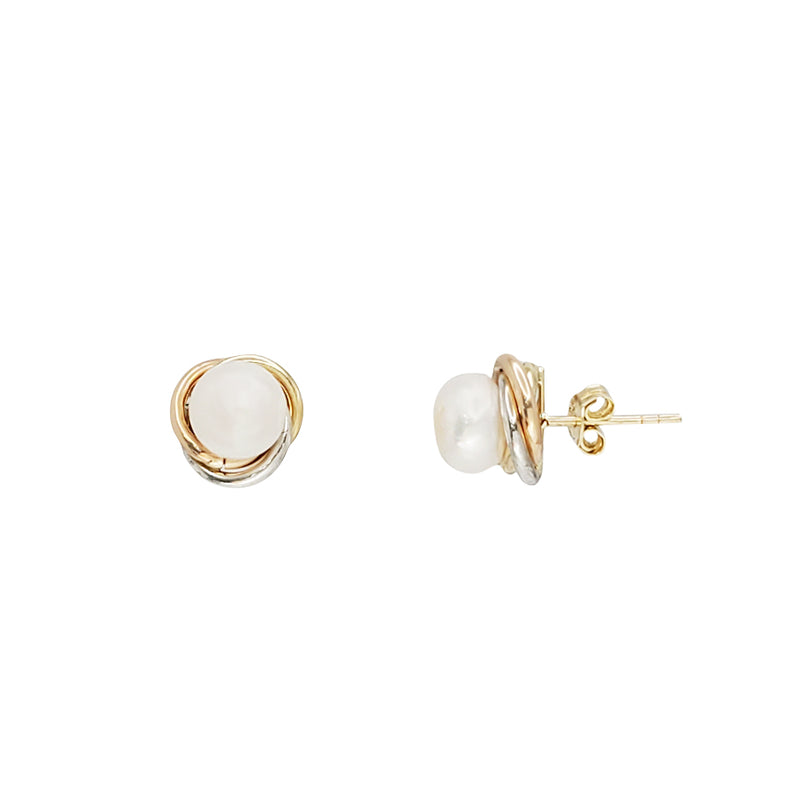 Tricolor Pearl Stud Earrings (14K)