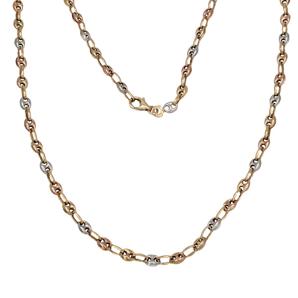 Tricolor Puffy Mariner Link Necklace (14K)