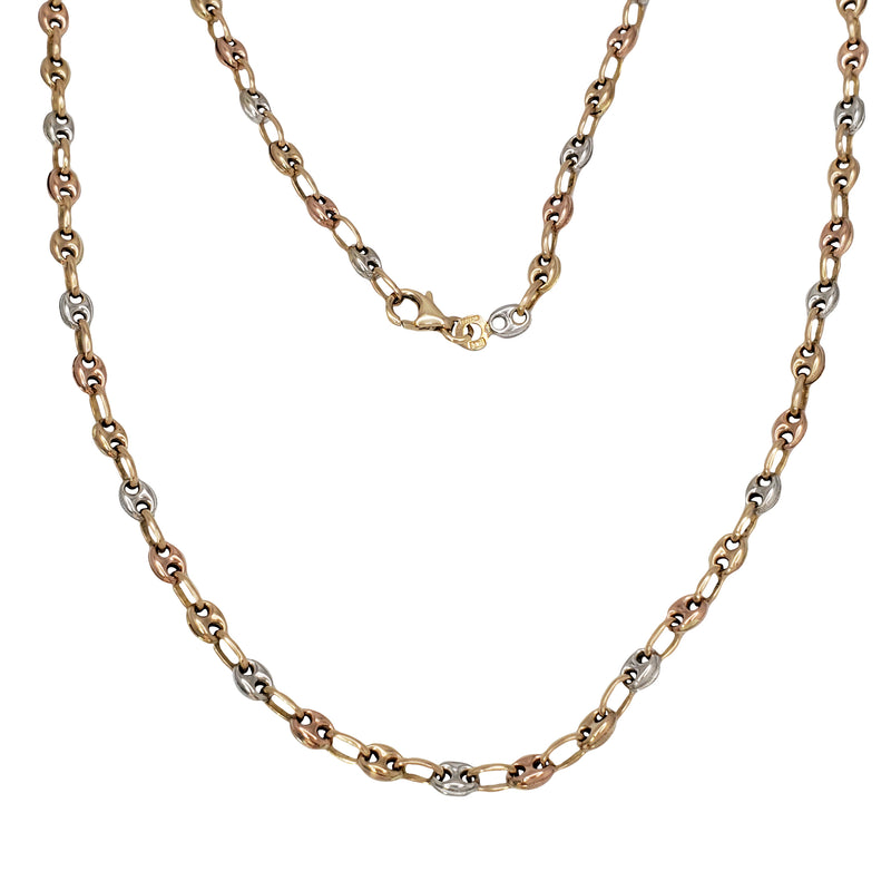 Tricolor Puffy Mariner Link Necklace (14K)