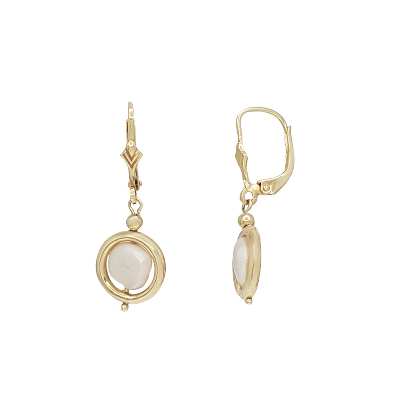 Yellow Gold Pearl Dangling Earrings (14K)