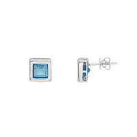 Blue Topaz Square Stud Earrings (14K)