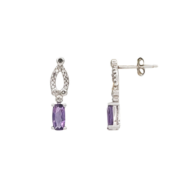 Diamond Amethyst Doorknocker Dangling Stud Earrings (10K)