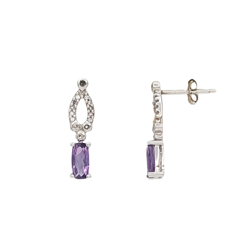 Diamond Amethyst Doorknocker Dangling Stud Earrings (10K)